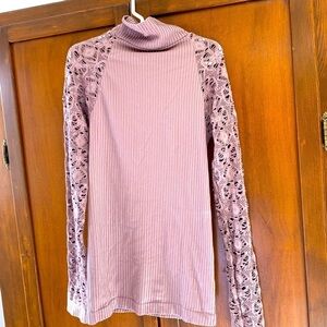 Free People intimately turtleneck long sleeve shirt top cut outs XS-SMALL taupe